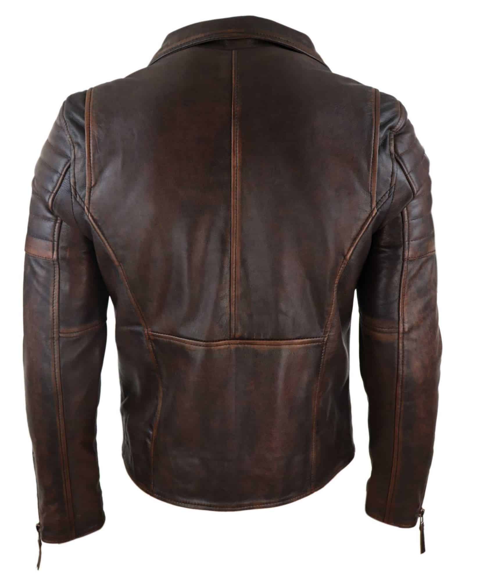 Chaqueta de cuero auténtico para hombre, corte ajustado - Marrón-Rojo