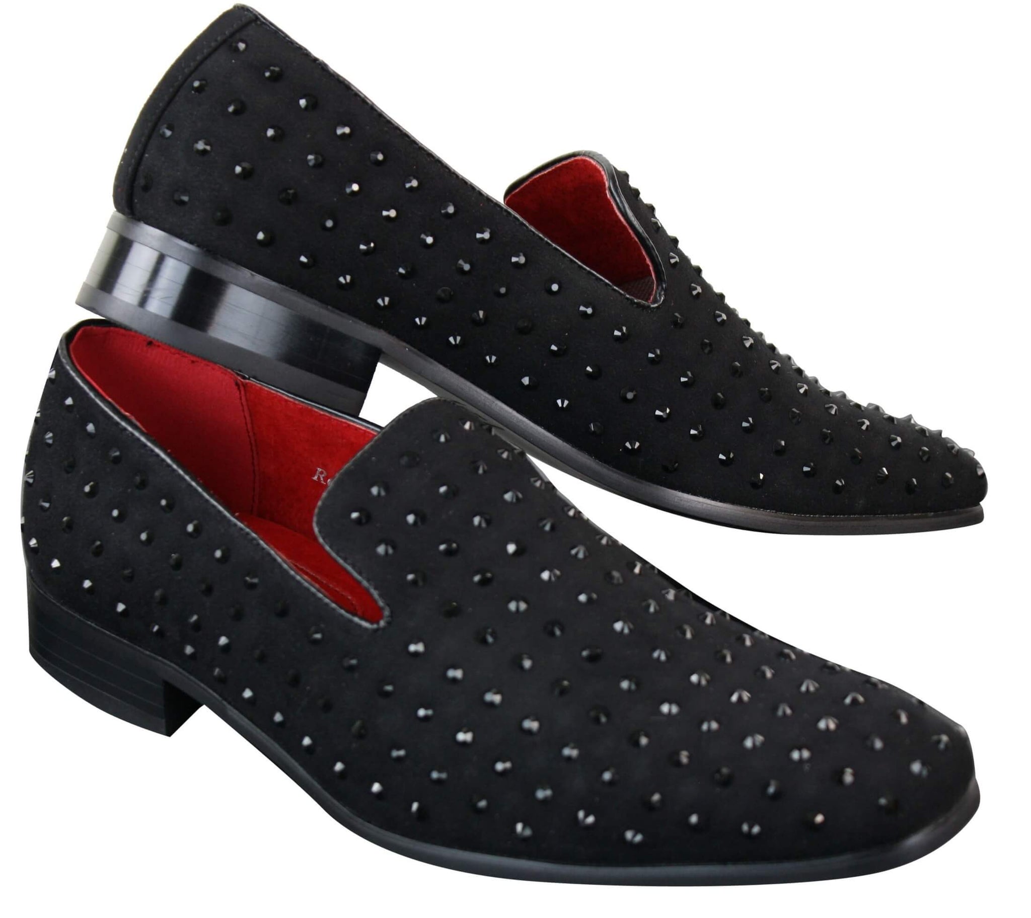 Zapatos mocasines de gamuza para hombre, sin cordones, con tachuelas plateadas, elegantes, informales, brillantes, para fiestas.