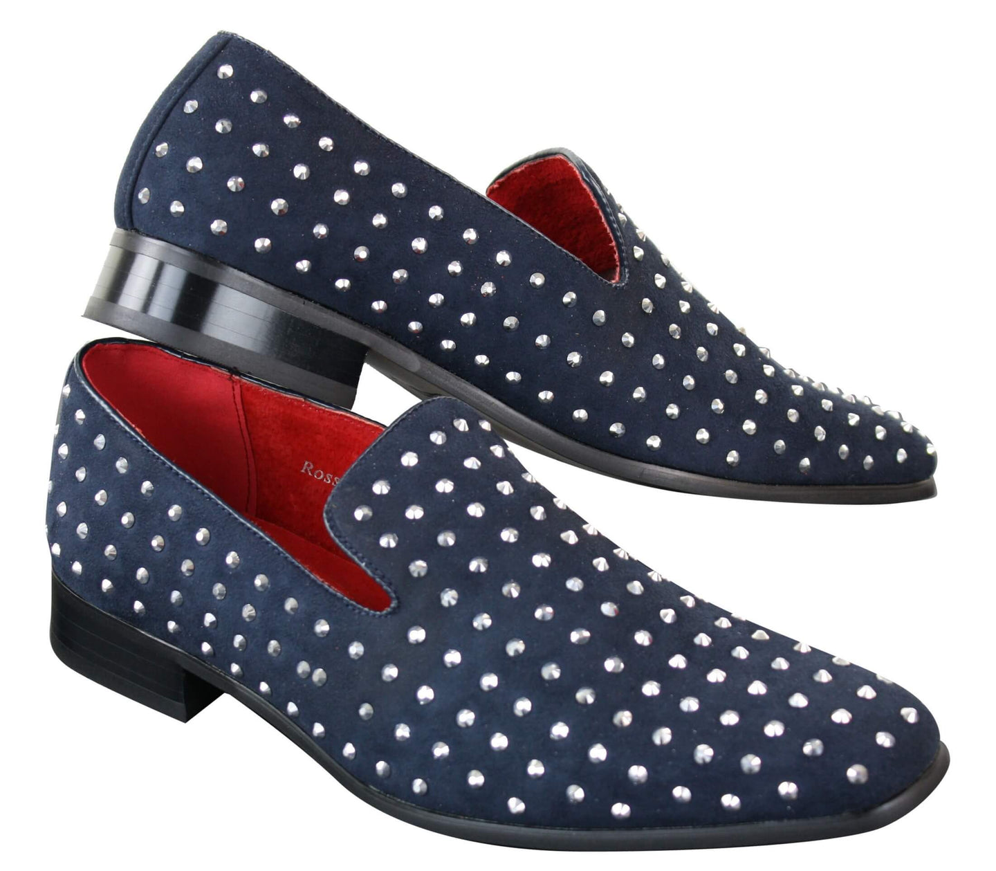 Zapatos mocasines de gamuza para hombre, sin cordones, con tachuelas plateadas, elegantes, informales, brillantes, para fiestas.