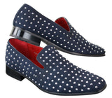 Zapatos mocasines de gamuza para hombre, sin cordones, con tachuelas plateadas, elegantes, informales, brillantes, para fiestas.