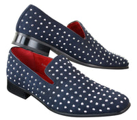 Zapatos mocasines de gamuza para hombre, sin cordones, con tachuelas plateadas, elegantes, informales, brillantes, para fiestas.