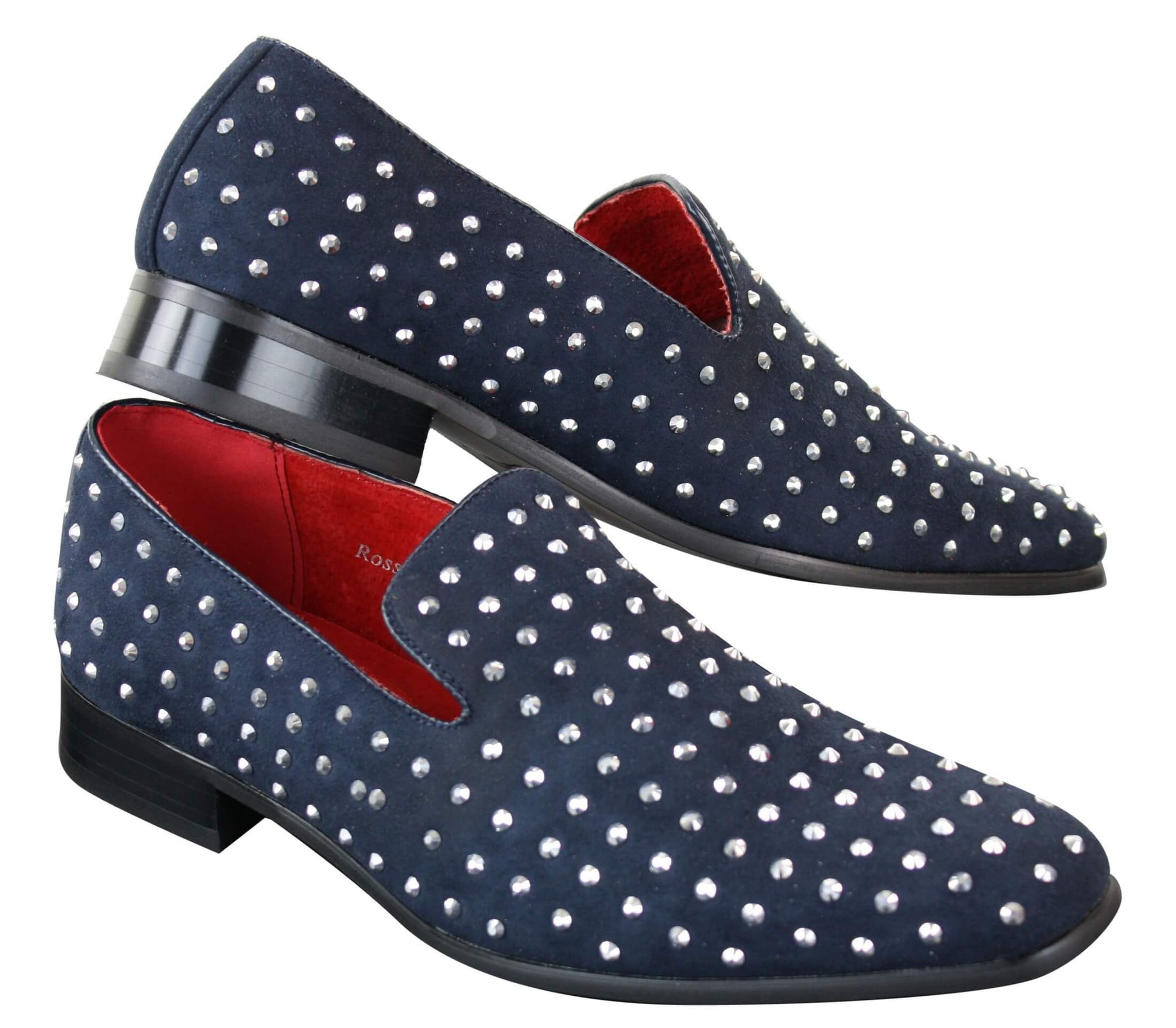 Zapatos mocasines de gamuza para hombre, sin cordones, con tachuelas plateadas, elegantes, informales, brillantes, para fiestas.