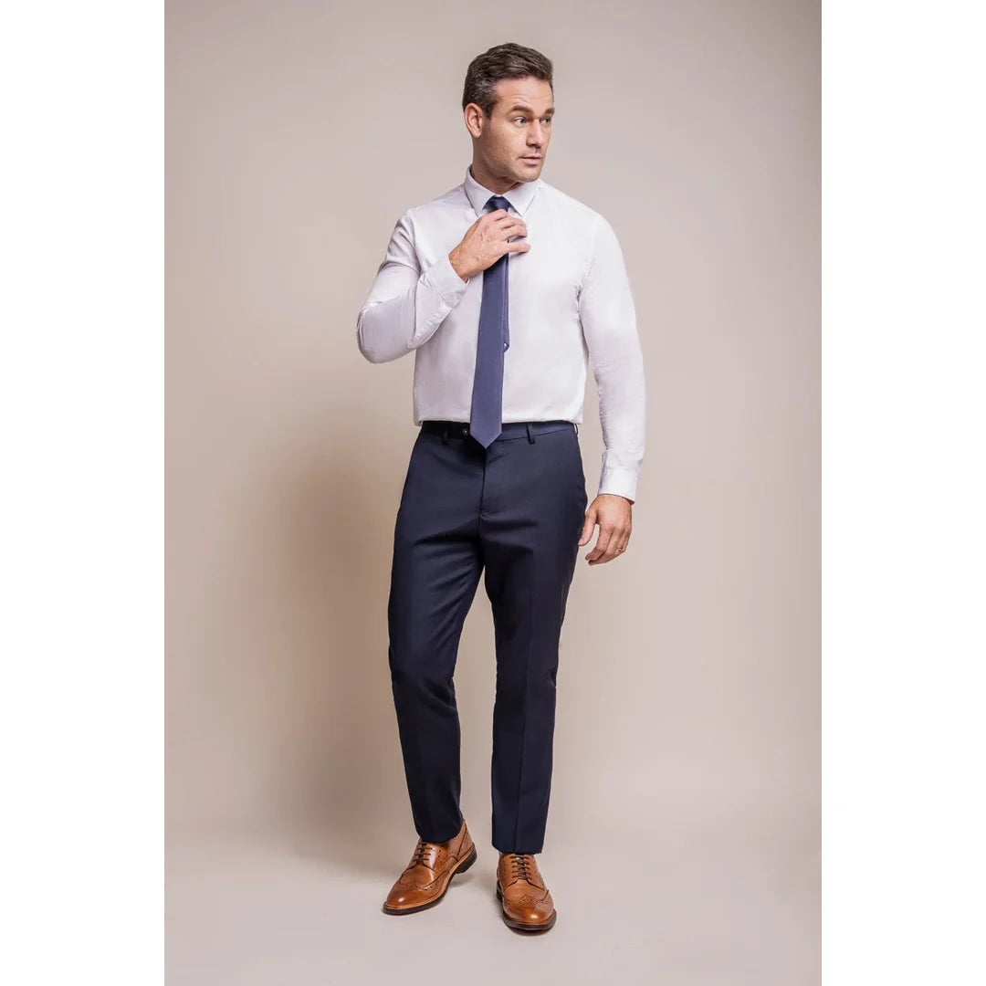 Baresi - Pantalones clásicos azul marino lisos para hombre