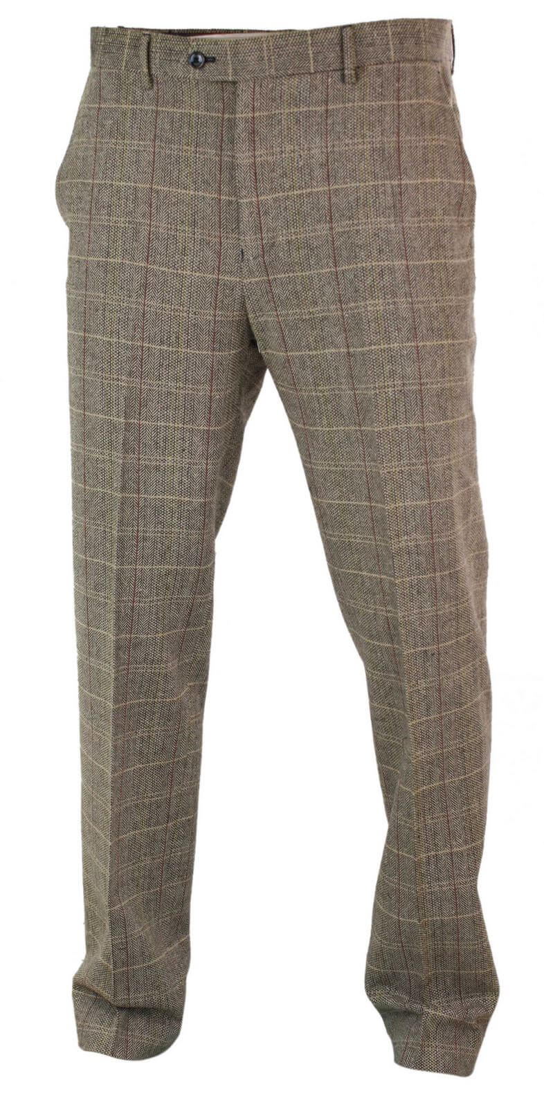 Pantalones de hombre estilo Peaky Blinders de tweed con estampado de espiga y cuadros, de lana, estilo vintage clásico.