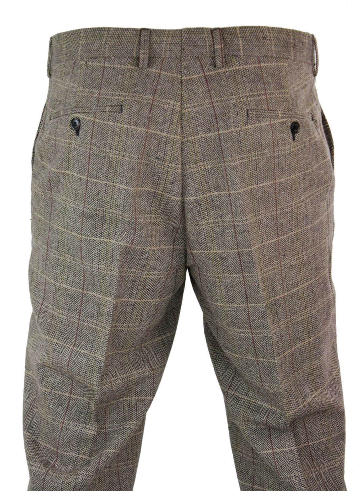 Pantalones de hombre estilo Peaky Blinders de tweed con estampado de espiga y cuadros, de lana, estilo vintage clásico.