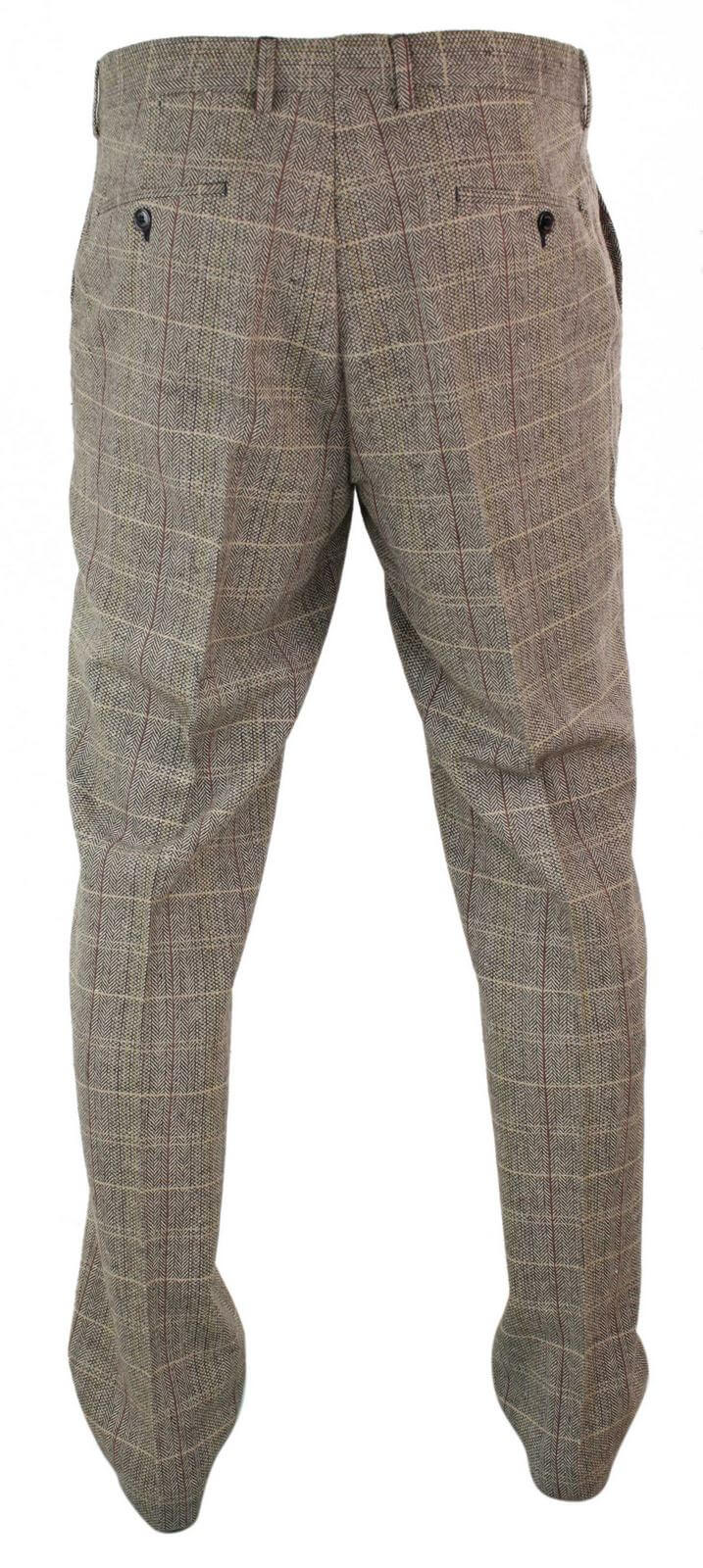 Pantalones de hombre estilo Peaky Blinders de tweed con estampado de espiga y cuadros, de lana, estilo vintage clásico.