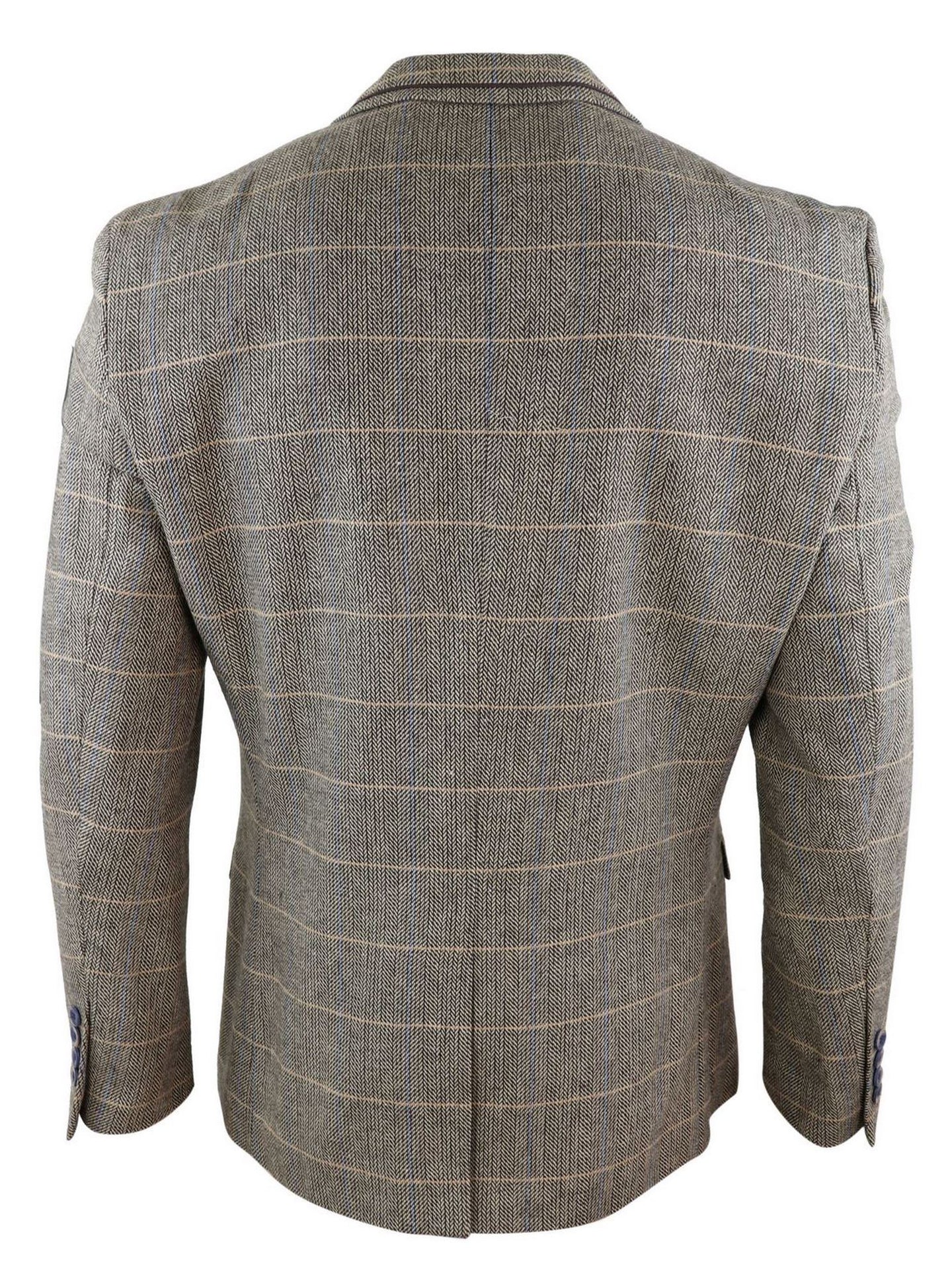 Chaqueta tipo blazer o chaleco de tweed de espiga con estampado vintage a cuadros color marrón roble para hombre, estilo retro.