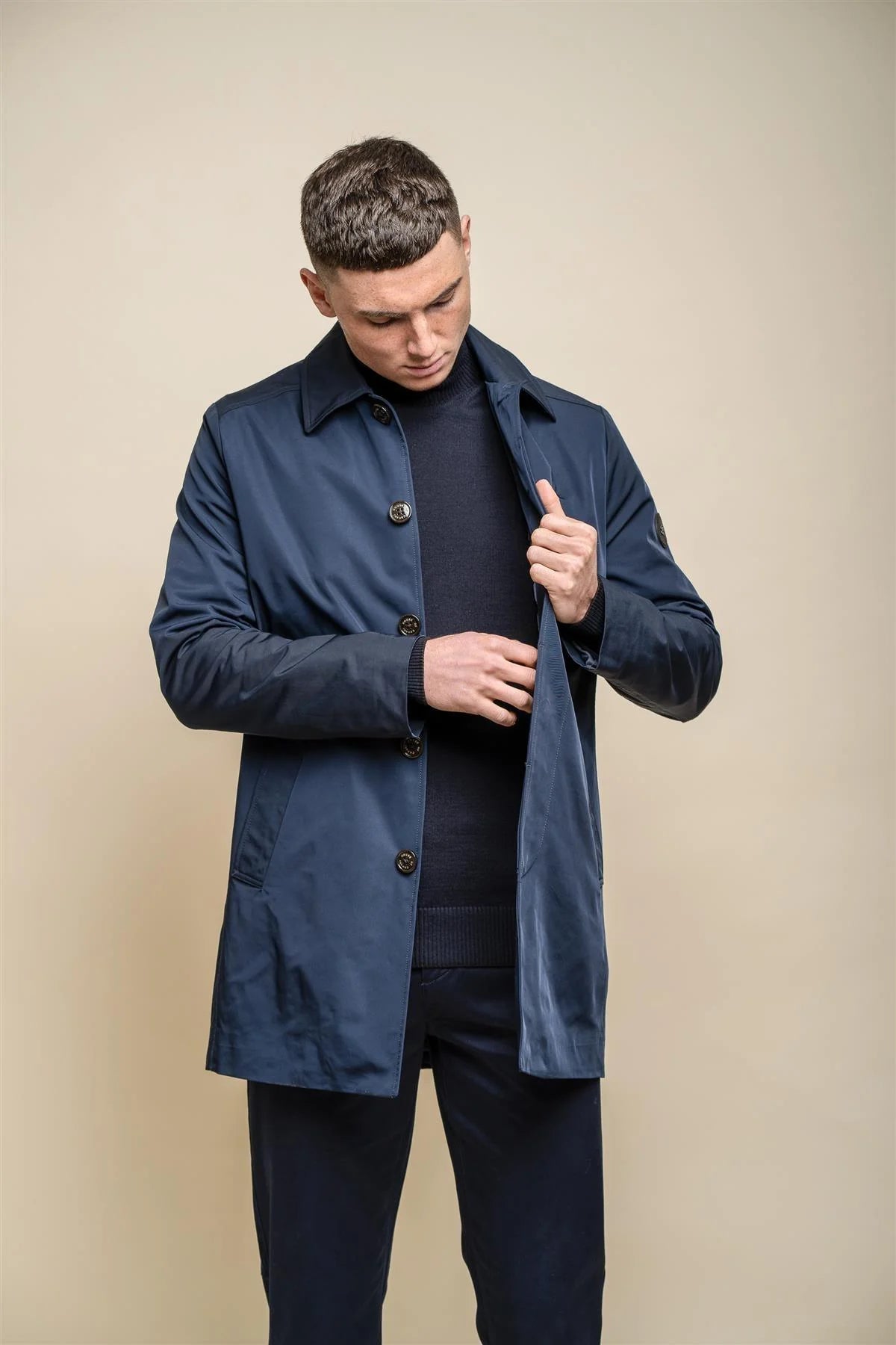 Barracuda - Gabardina clásica ligera para hombre, color azul marino