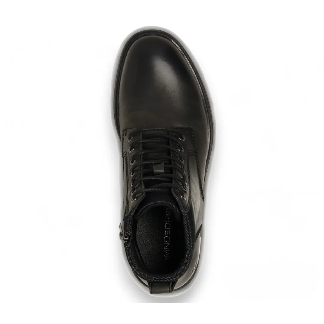 Beau - Botas Chelsea de piel negra con cordones y cremallera lateral para hombre