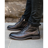 Beau - Botas Chelsea de piel negra con cordones y cremallera lateral para hombre