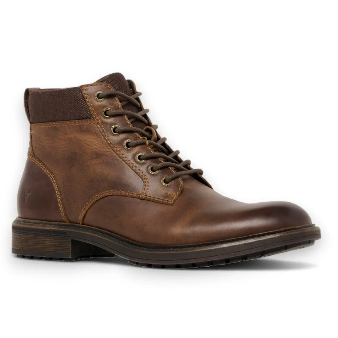 Beau - Botas Chelsea de piel marrón con cordones y cremallera lateral para hombre