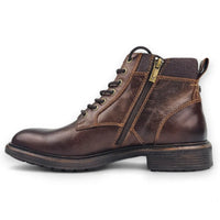 Beau - Botas Chelsea de piel marrón con cordones y cremallera lateral para hombre