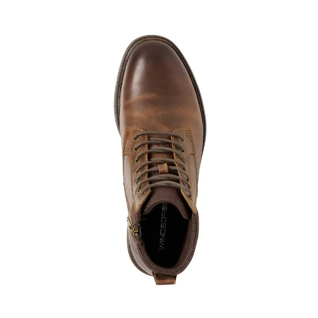 Beau - Botas Chelsea de piel marrón con cordones y cremallera lateral para hombre