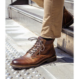 Beau - Botas Chelsea de piel marrón con cordones y cremallera lateral para hombre