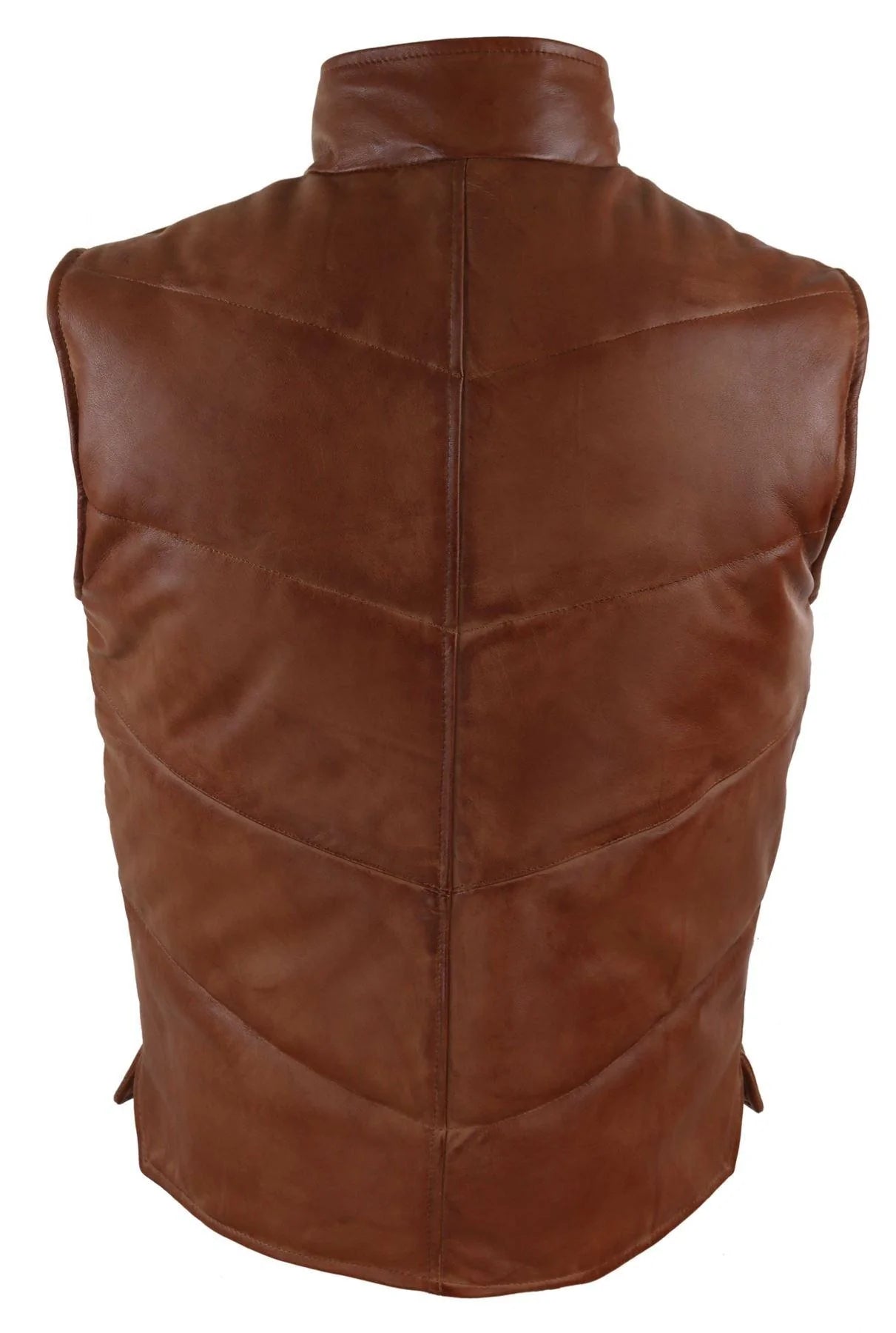 Chaleco de cuero auténtico para hombre, acolchado, con cremallera, estilo casual, color tostado.