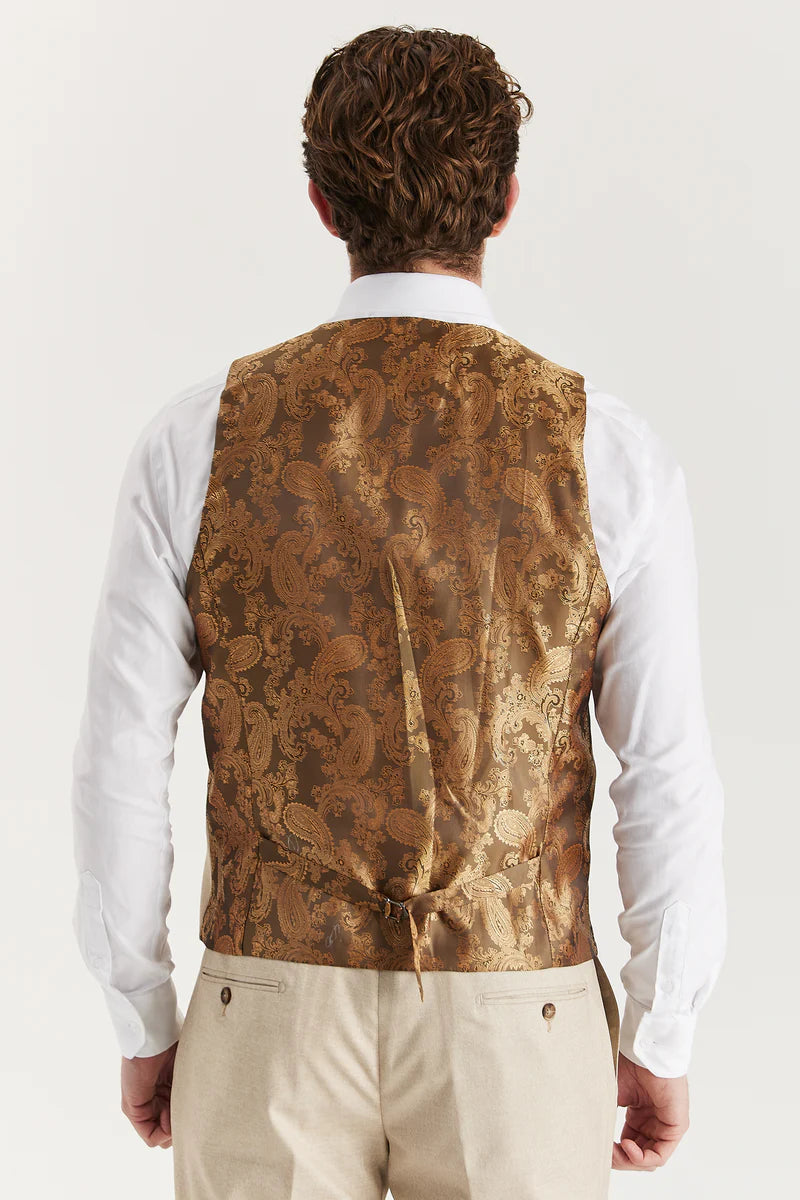 Belmont - Chaleco beige de corte entallado para hombre