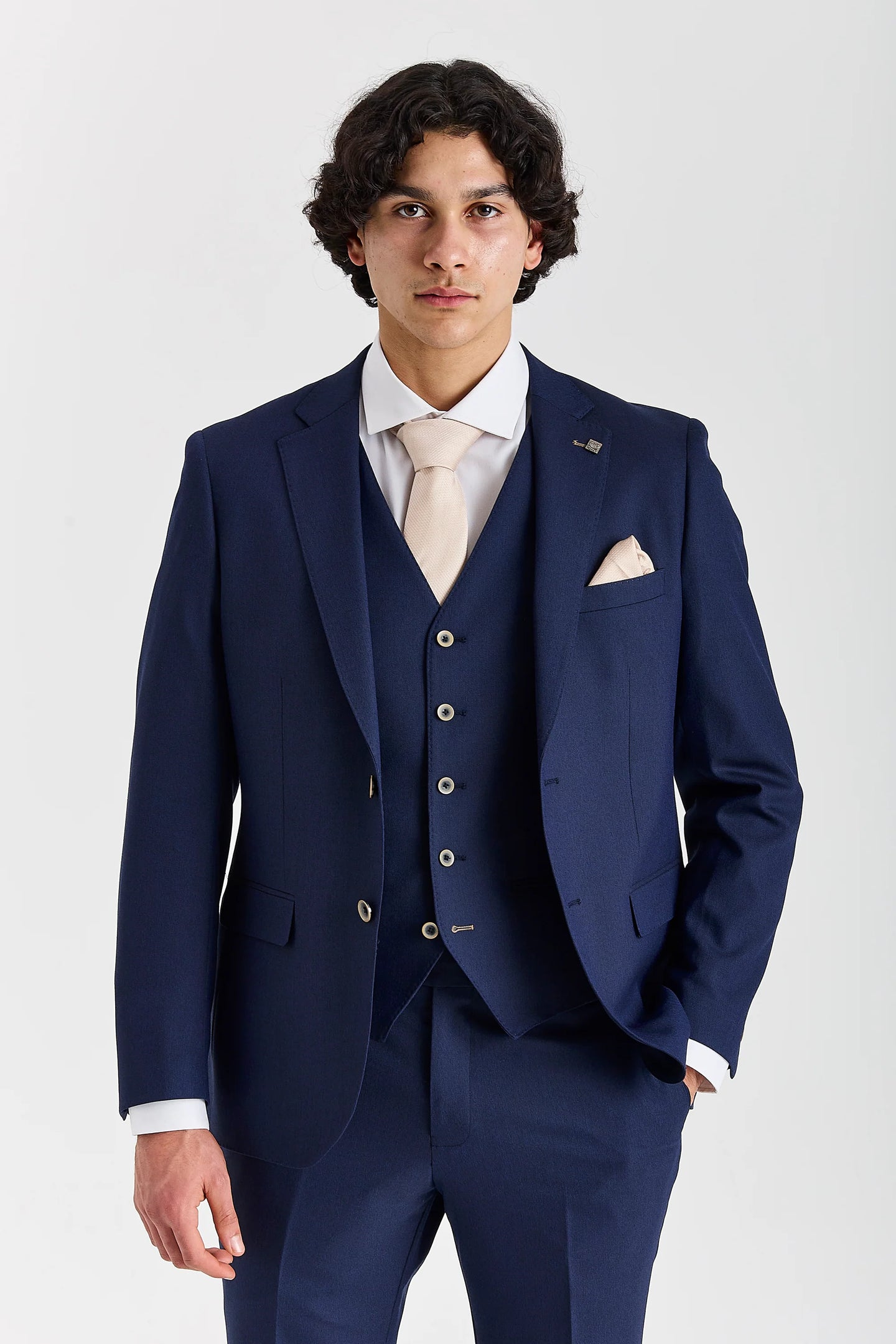 Belmont - Traje clásico de boda de 3 piezas azul marino para hombre