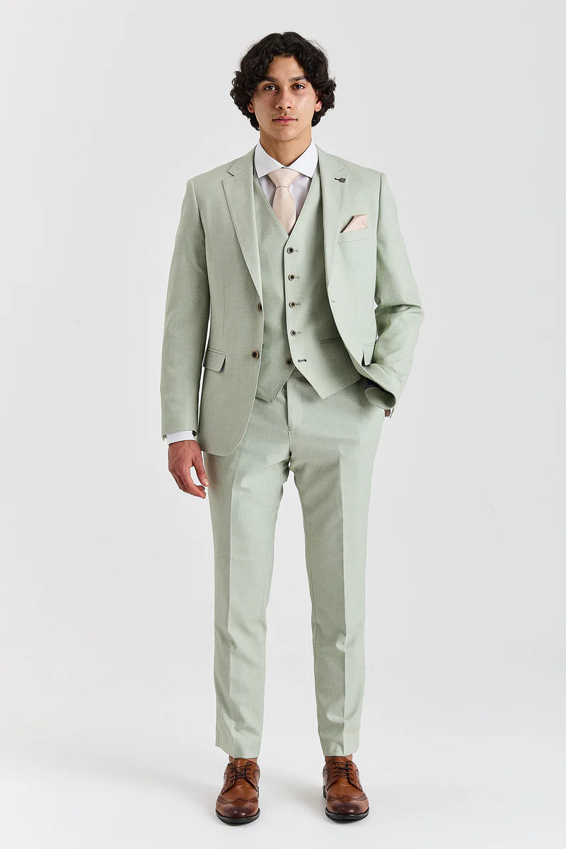 Belmont - Traje de boda de 3 piezas en color verde salvia para hombre