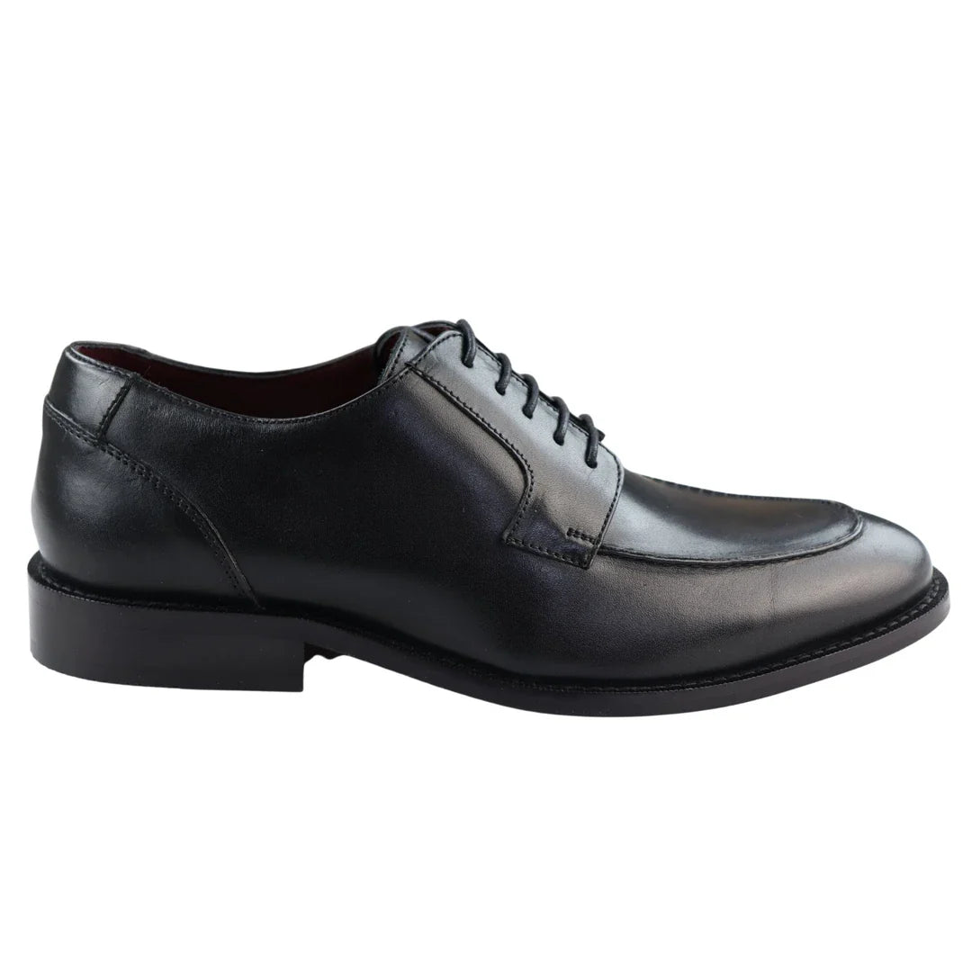 Zapatos Derby de cuero auténtico negro con ribete para hombre, estilo casual elegante, color vino clásico vintage.