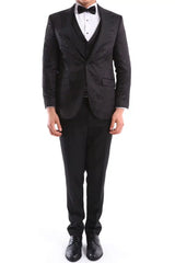 Traje de etiqueta formal de 3 piezas para hombre, negro, para bodas, graduaciones y fiestas. Pajarita de satén.
