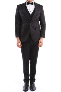 Traje de etiqueta formal de 3 piezas para hombre, negro, para bodas, graduaciones y fiestas. Pajarita de satén.