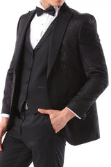 Traje de etiqueta formal de 3 piezas para hombre, negro, para bodas, graduaciones y fiestas. Pajarita de satén.