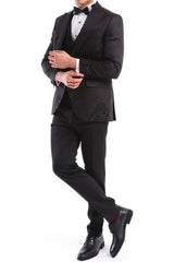 Traje de etiqueta formal de 3 piezas para hombre, negro, para bodas, graduaciones y fiestas. Pajarita de satén.