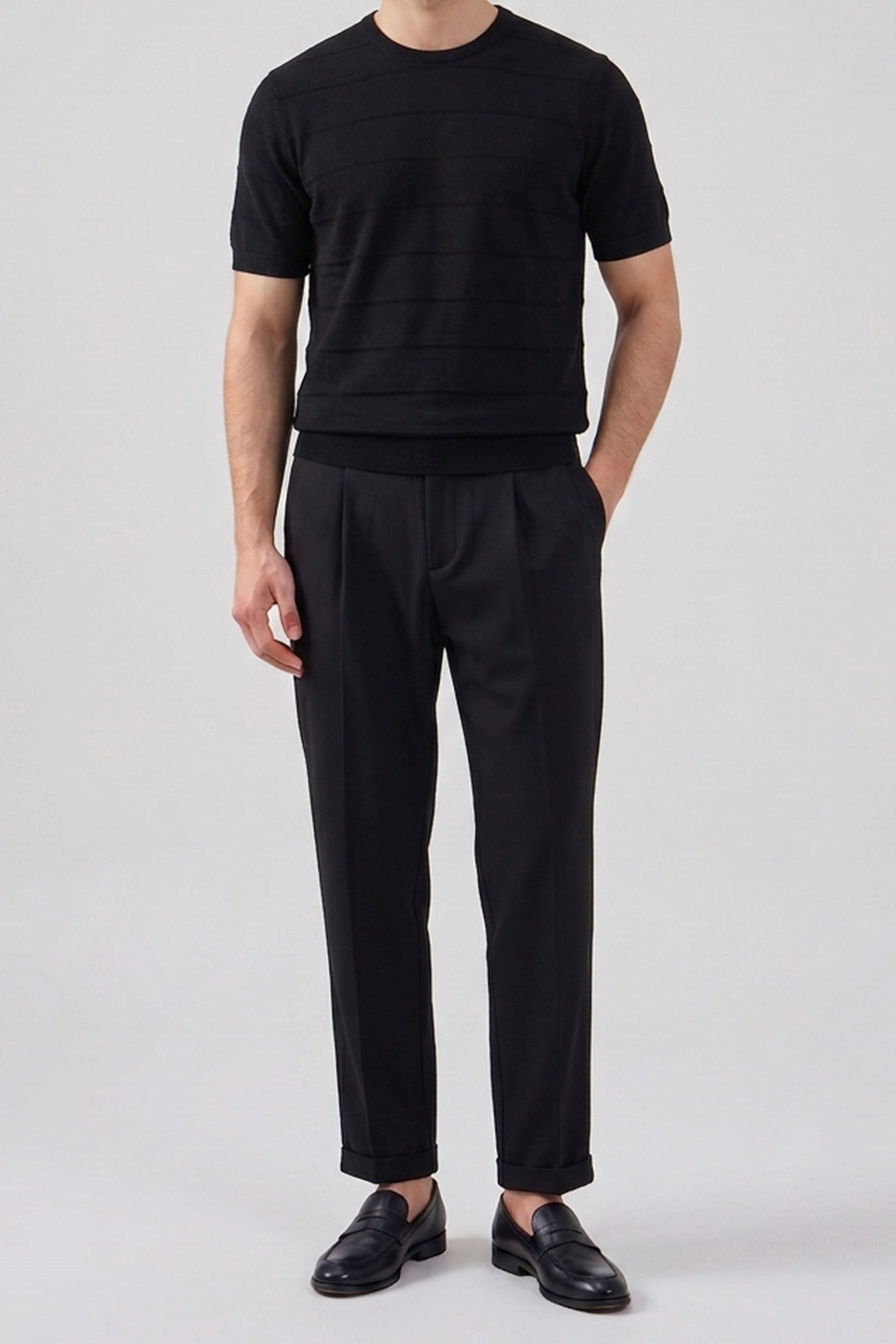 Camiseta de punto texturizada negra para hombre