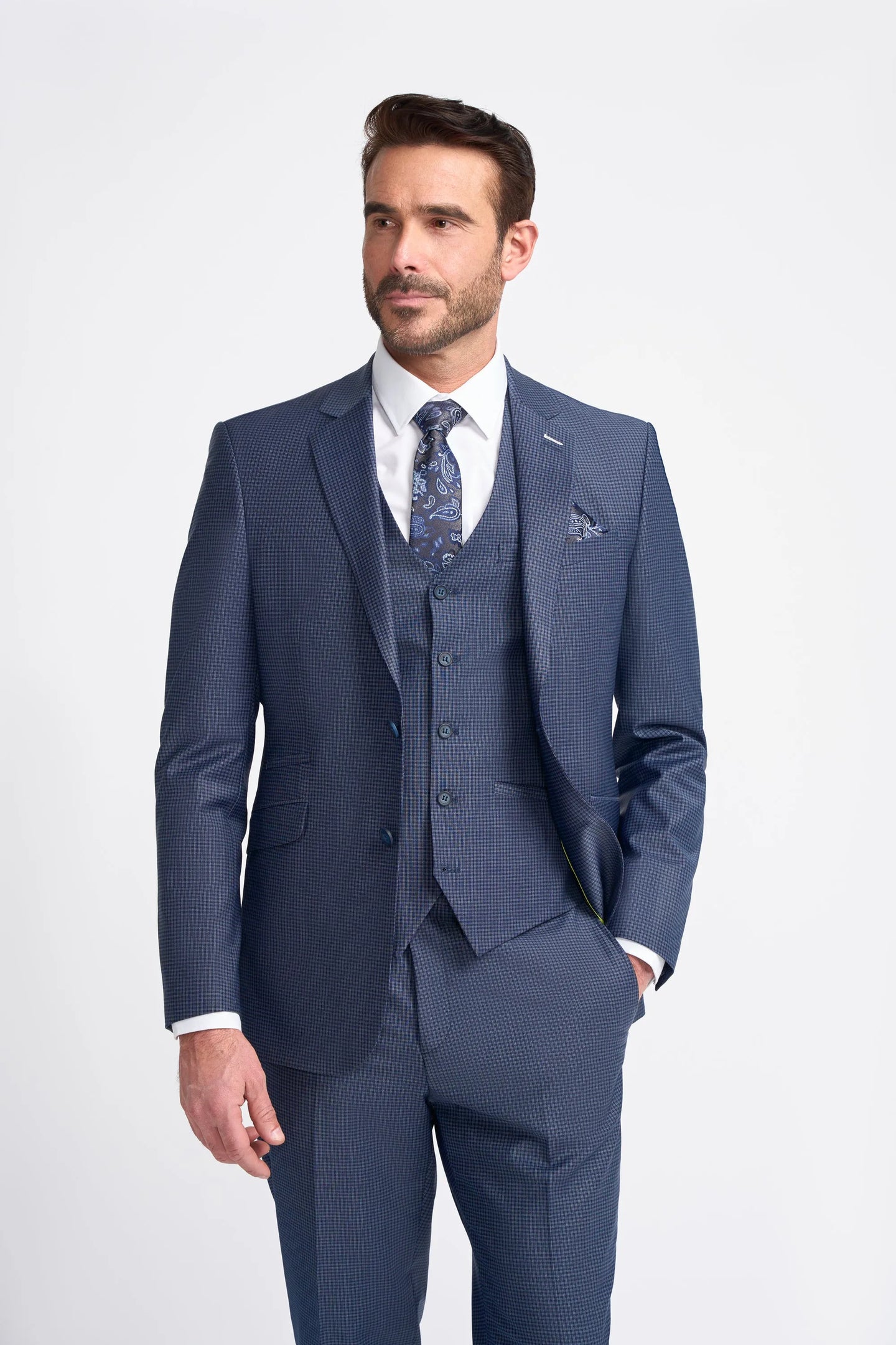 Bond - Blazer de corte entallado a cuadros azul marino para hombre
