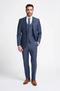 Bond - Traje de tres piezas a cuadros azul marino para hombre, corte entallado