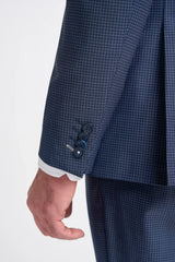 Bond - Traje de tres piezas a cuadros azul marino para hombre, corte entallado