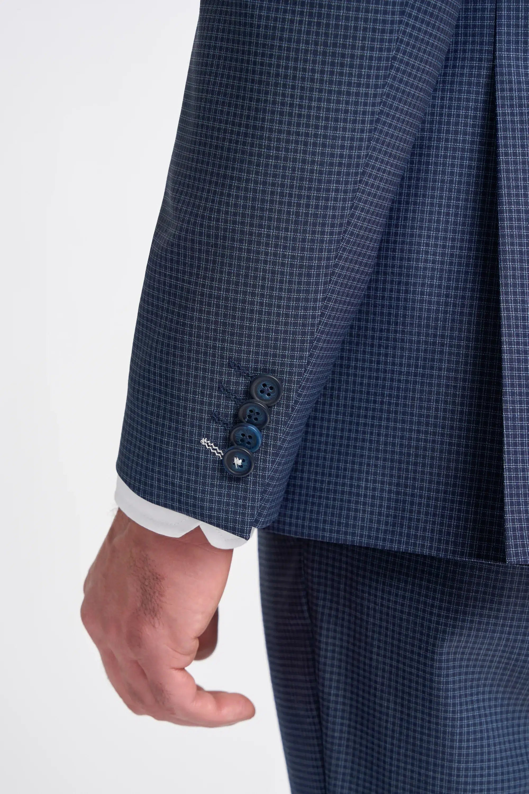 Bond - Traje de tres piezas a cuadros azul marino para hombre, corte entallado