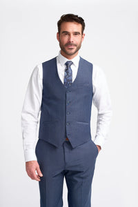 Bond - Traje de tres piezas a cuadros azul marino para hombre, corte entallado
