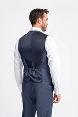 Bond - Traje de tres piezas a cuadros azul marino para hombre, corte entallado