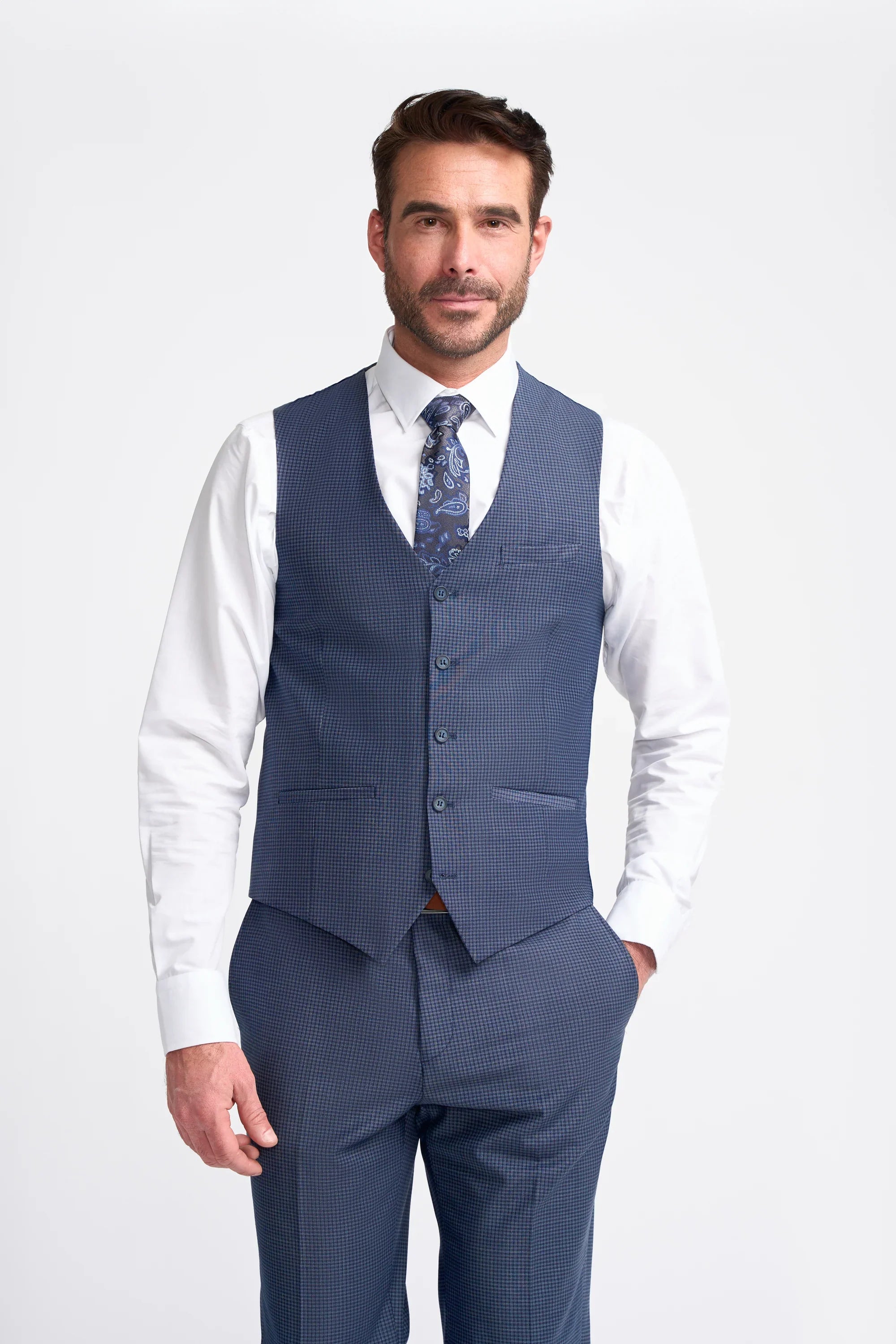 Bond - Chaleco de cuadros azul marino para hombre