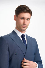 Bond - Blazer cruzado a cuadros azul marino para hombre