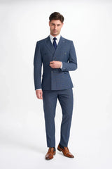 Bond - Traje de dos piezas cruzado de cuadros azul marino para hombre