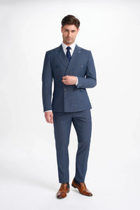 Bond - Traje de dos piezas cruzado de cuadros azul marino para hombre