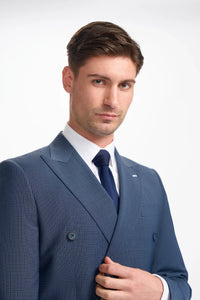 Bond - Traje de dos piezas cruzado de cuadros azul marino para hombre