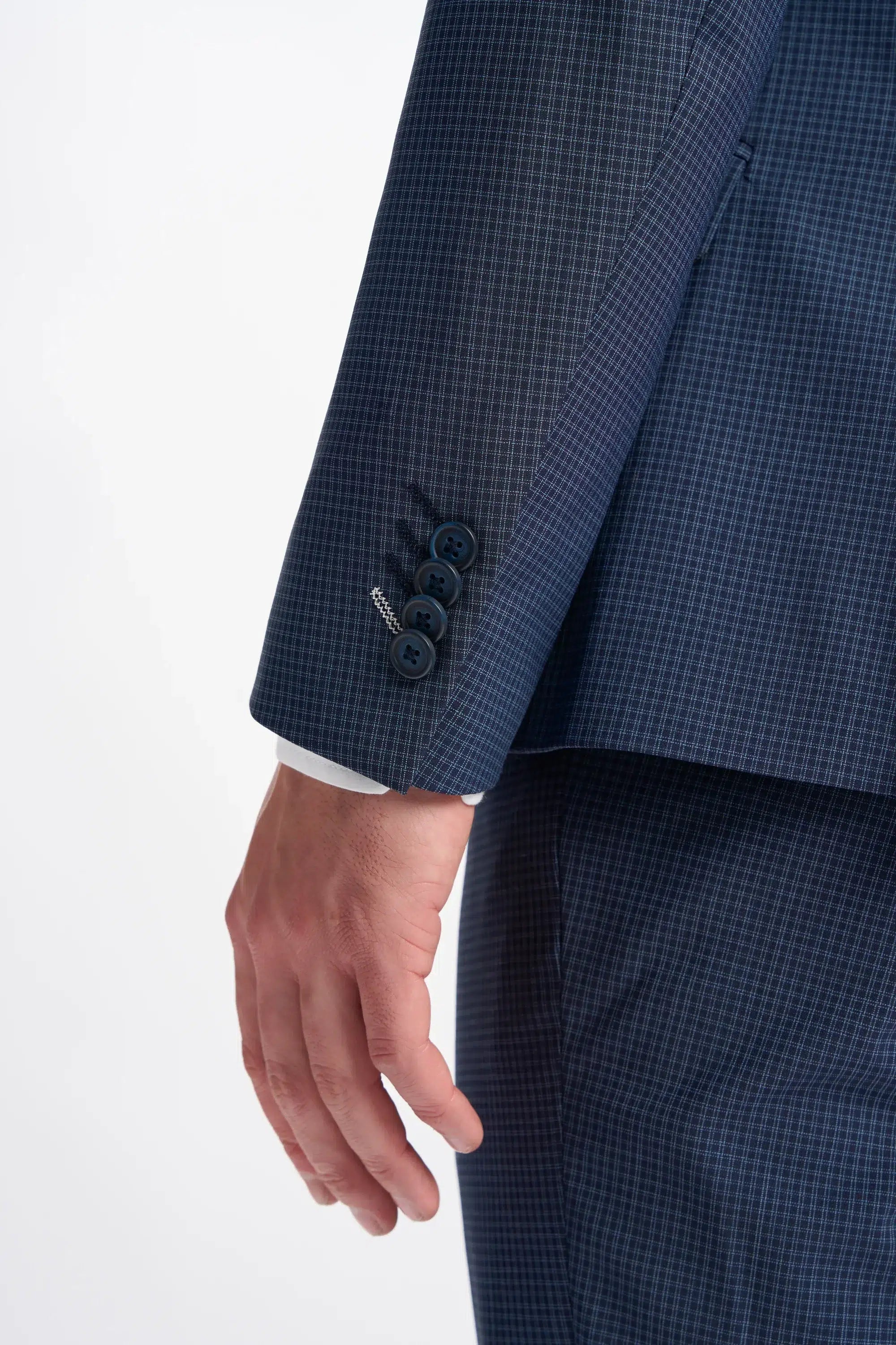 Bond - Traje de dos piezas cruzado de cuadros azul marino para hombre