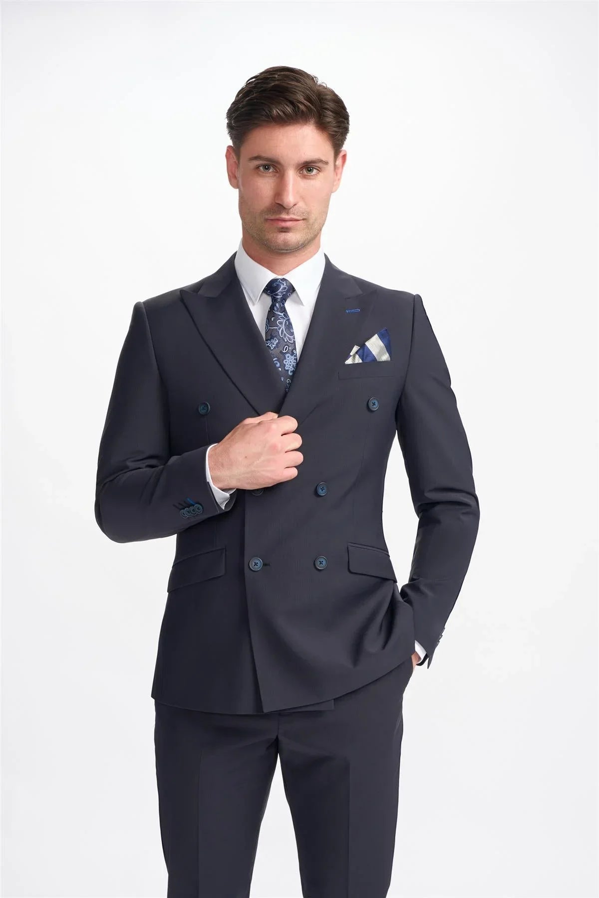 Bond - Blazer cruzado azul marino oscuro para hombre