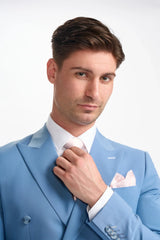 Bond - Traje cruzado de dos piezas azul cielo para hombre