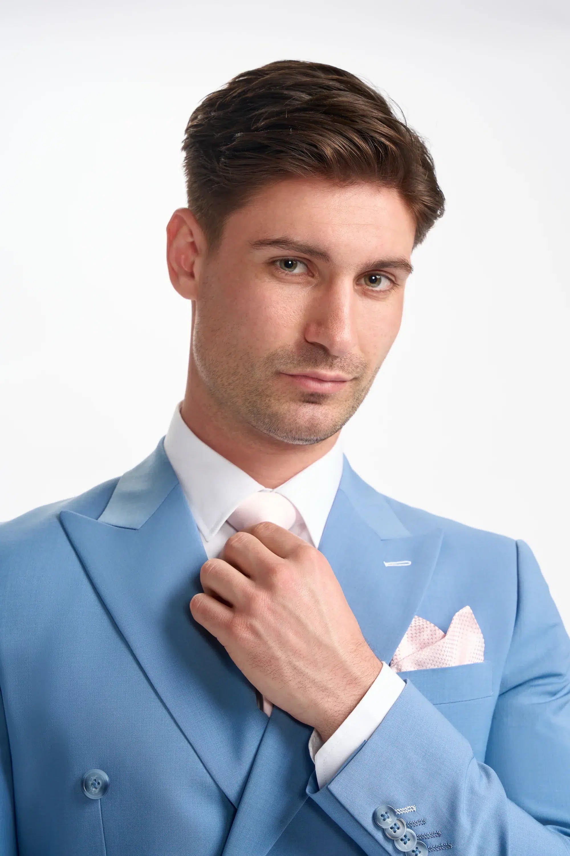 Bond - Traje cruzado de dos piezas azul cielo para hombre