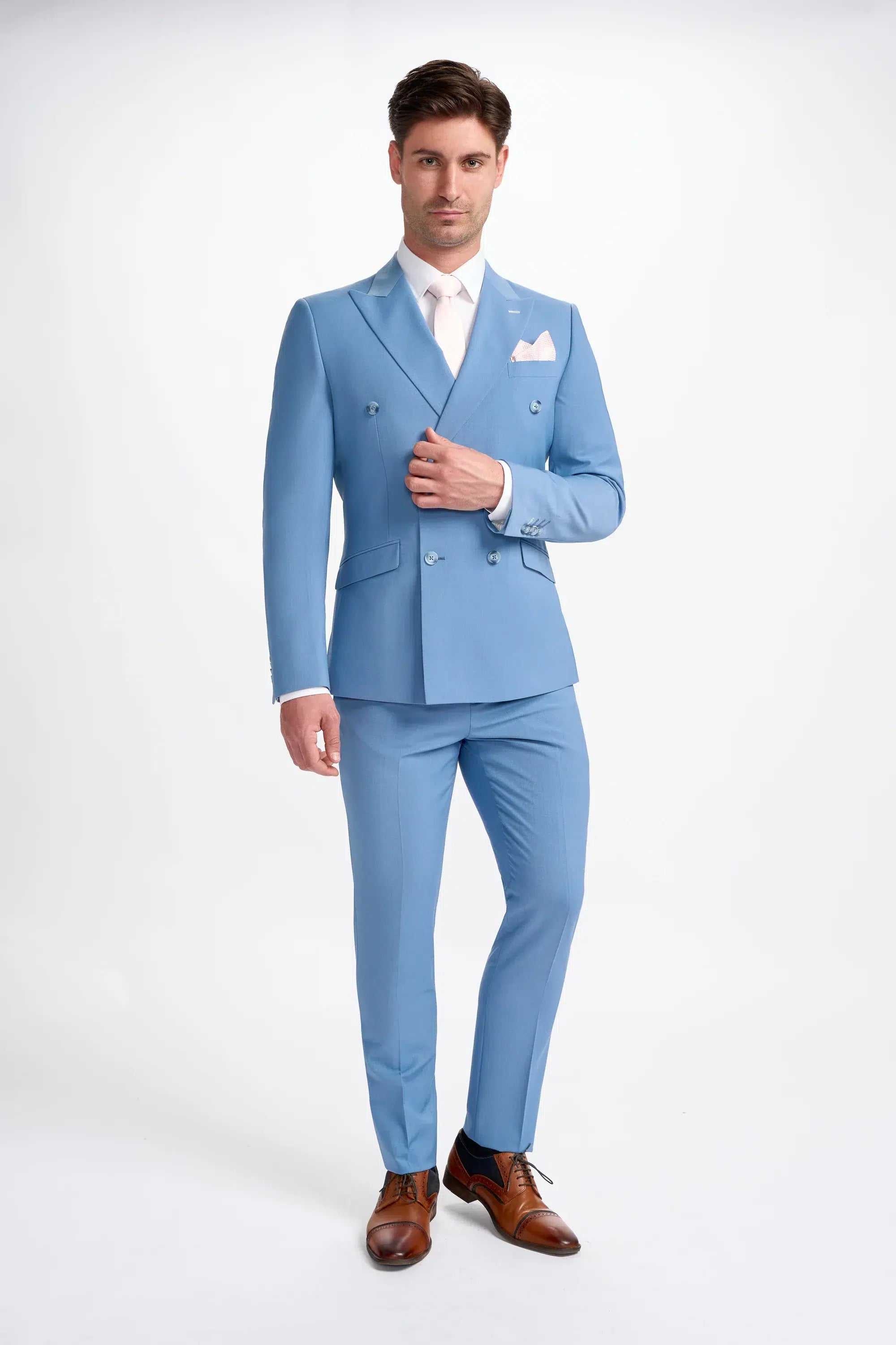 Bond - Traje cruzado de dos piezas azul cielo para hombre