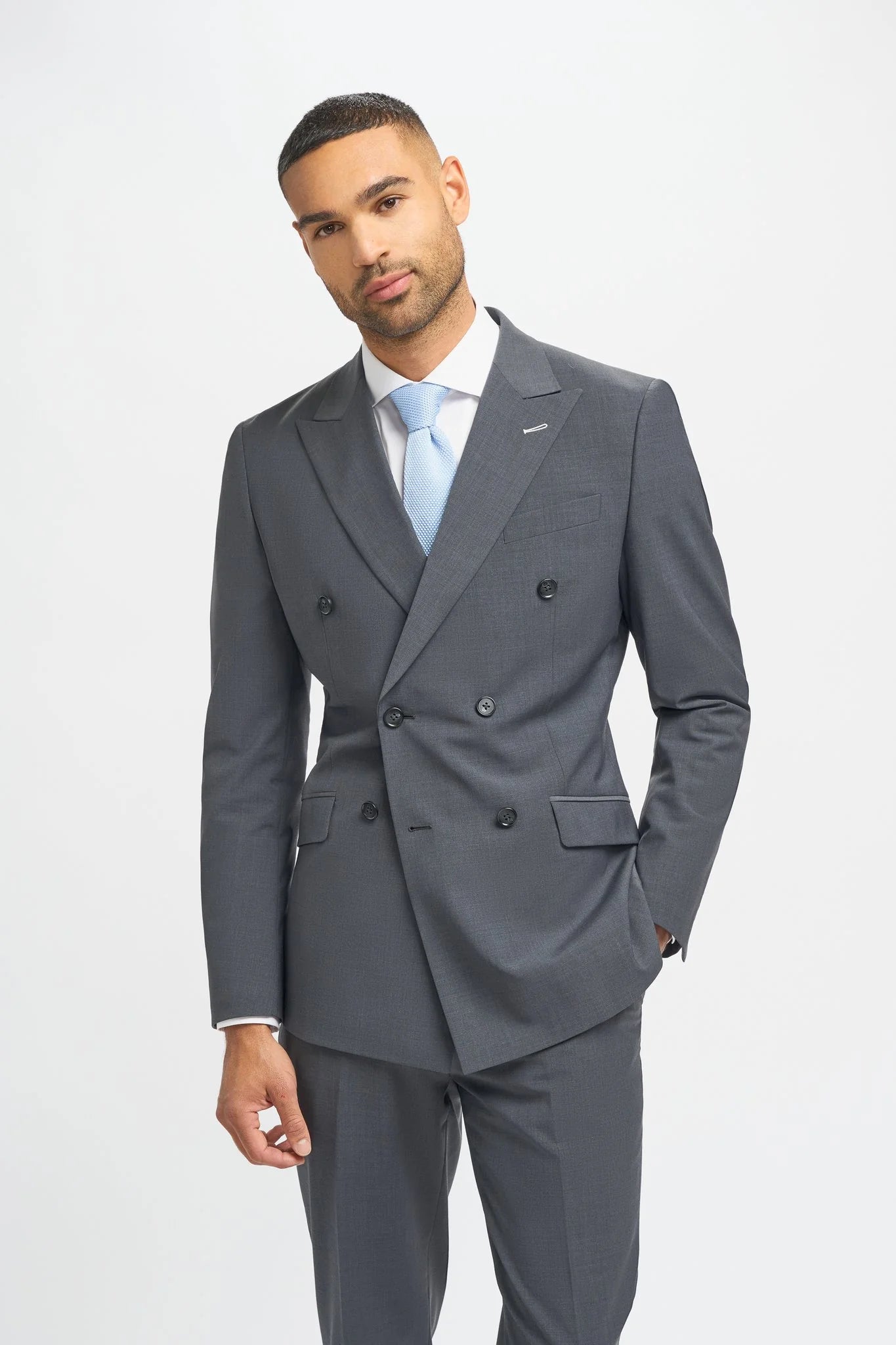 Bond - Traje cruzado de dos piezas para hombre color carbón