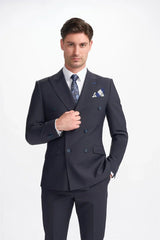 Bond - Traje cruzado de dos piezas para hombre, color azul marino oscuro