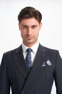 Bond - Traje cruzado de dos piezas para hombre, color azul marino oscuro