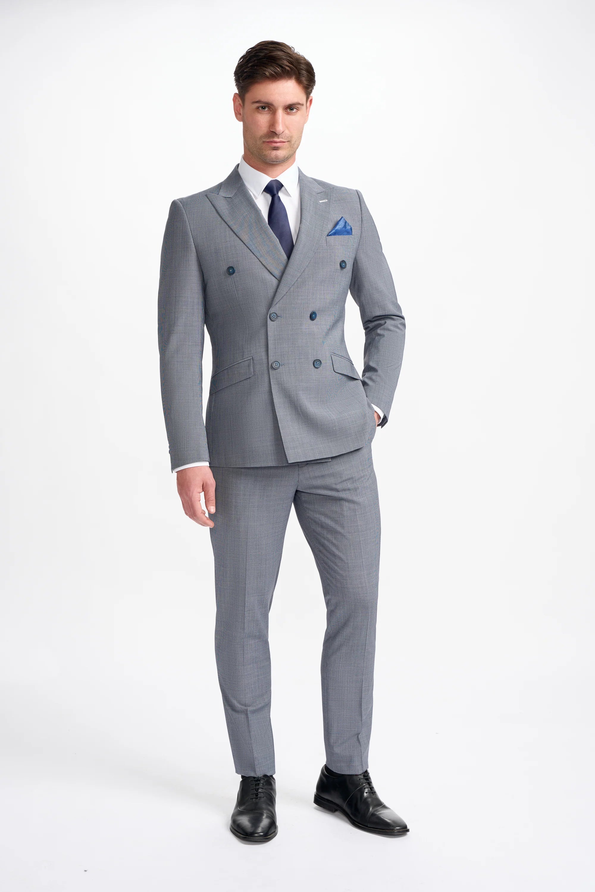 Bond - Traje de hombre gris de dos piezas con doble botonadura