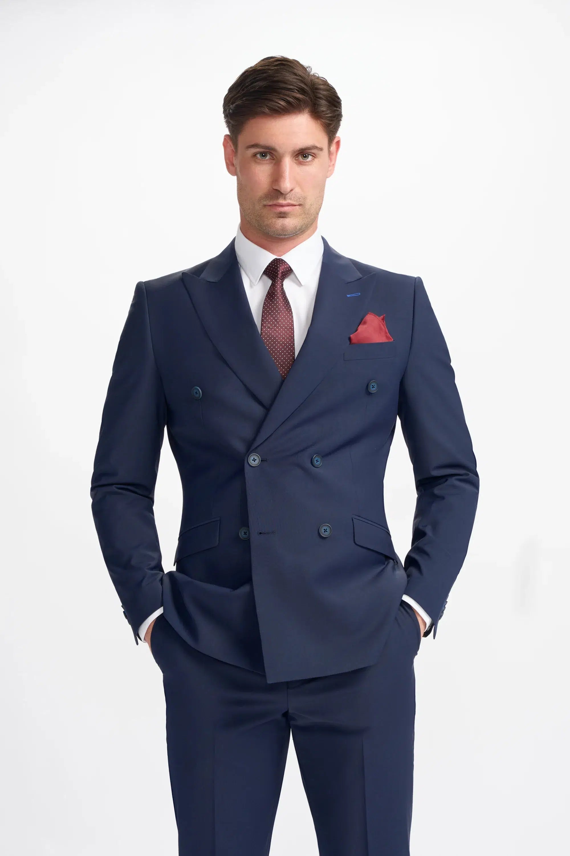 Bond - Traje cruzado de dos piezas para hombre, color azul marino