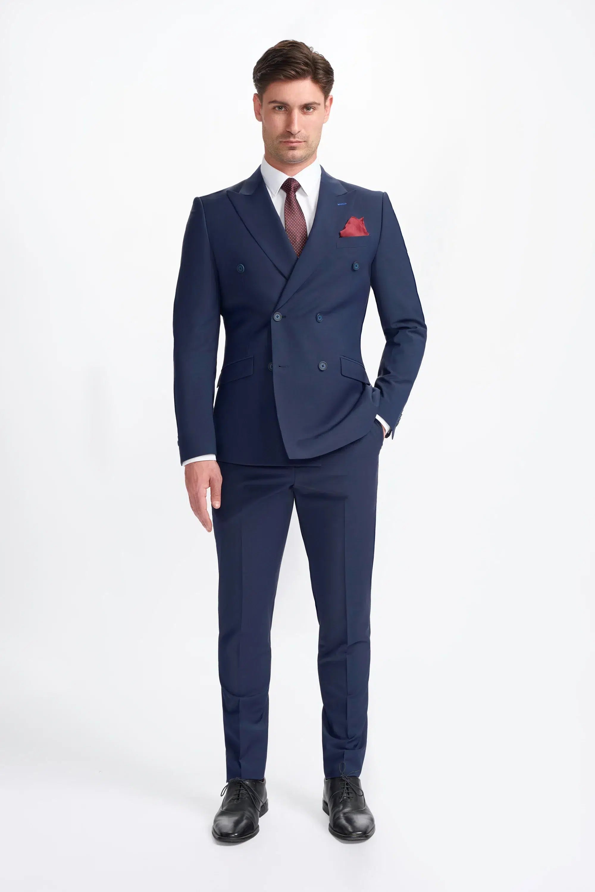 Bond - Traje cruzado de dos piezas para hombre, color azul marino